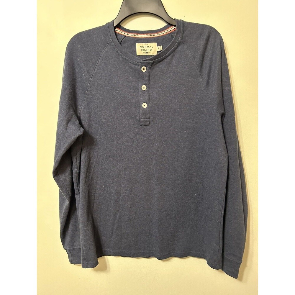 The Normal Brand Long Sleeve Button Front Henley Shirt Mens Medium Blue